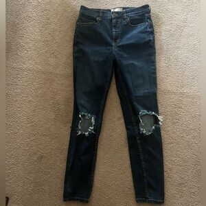 Free People Dark Blue Distressed Skinny Jeans